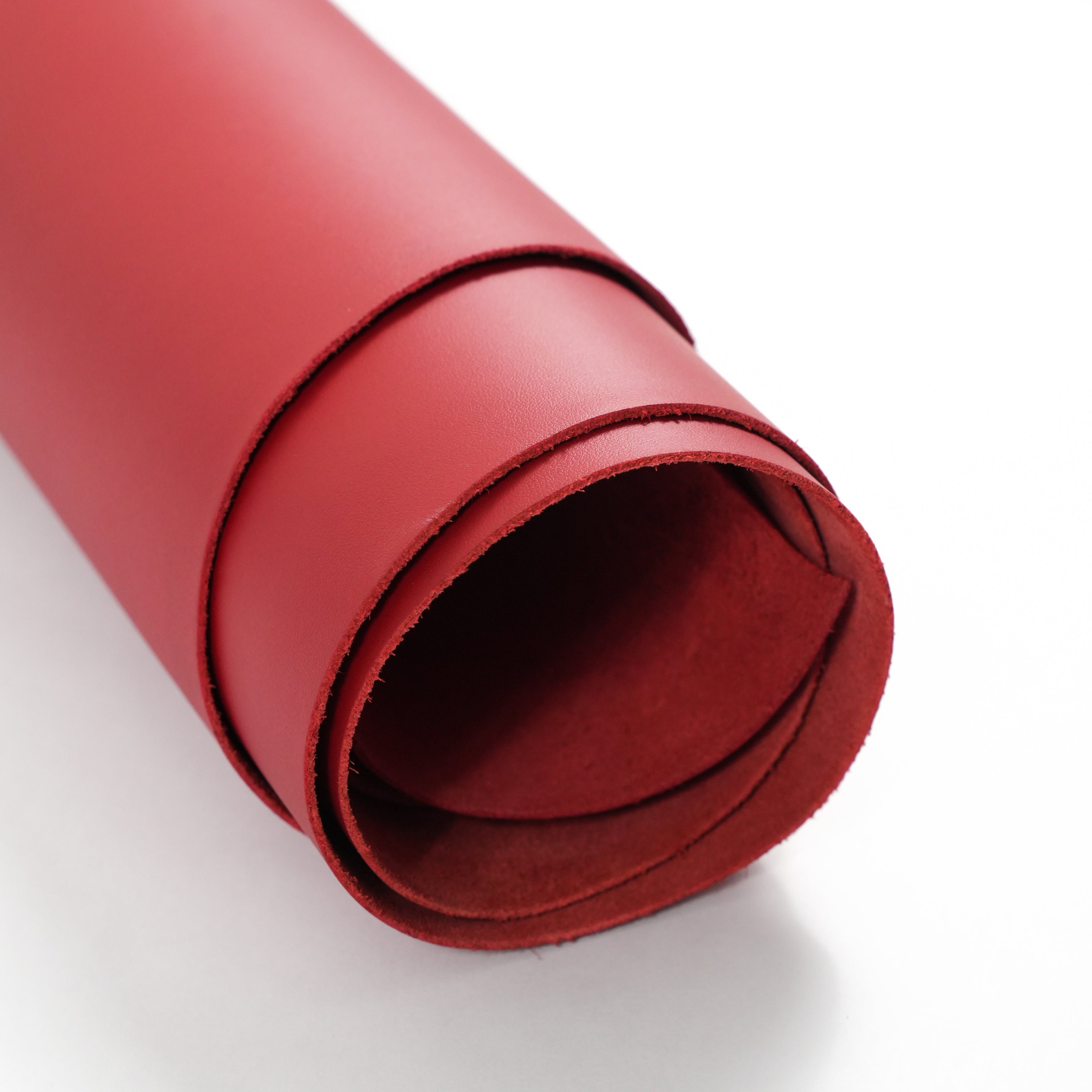 red top-grain premium italian leather rolled side view