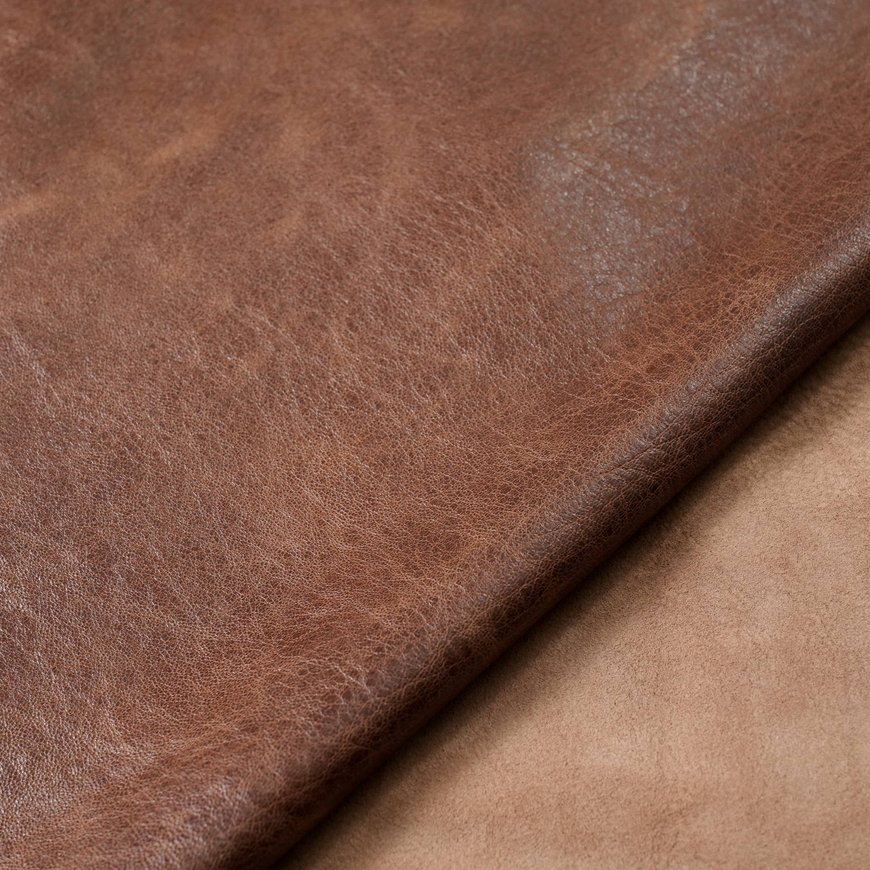 Veg Tan Washed Lambskin Leather, Pull Up – Medium Brown