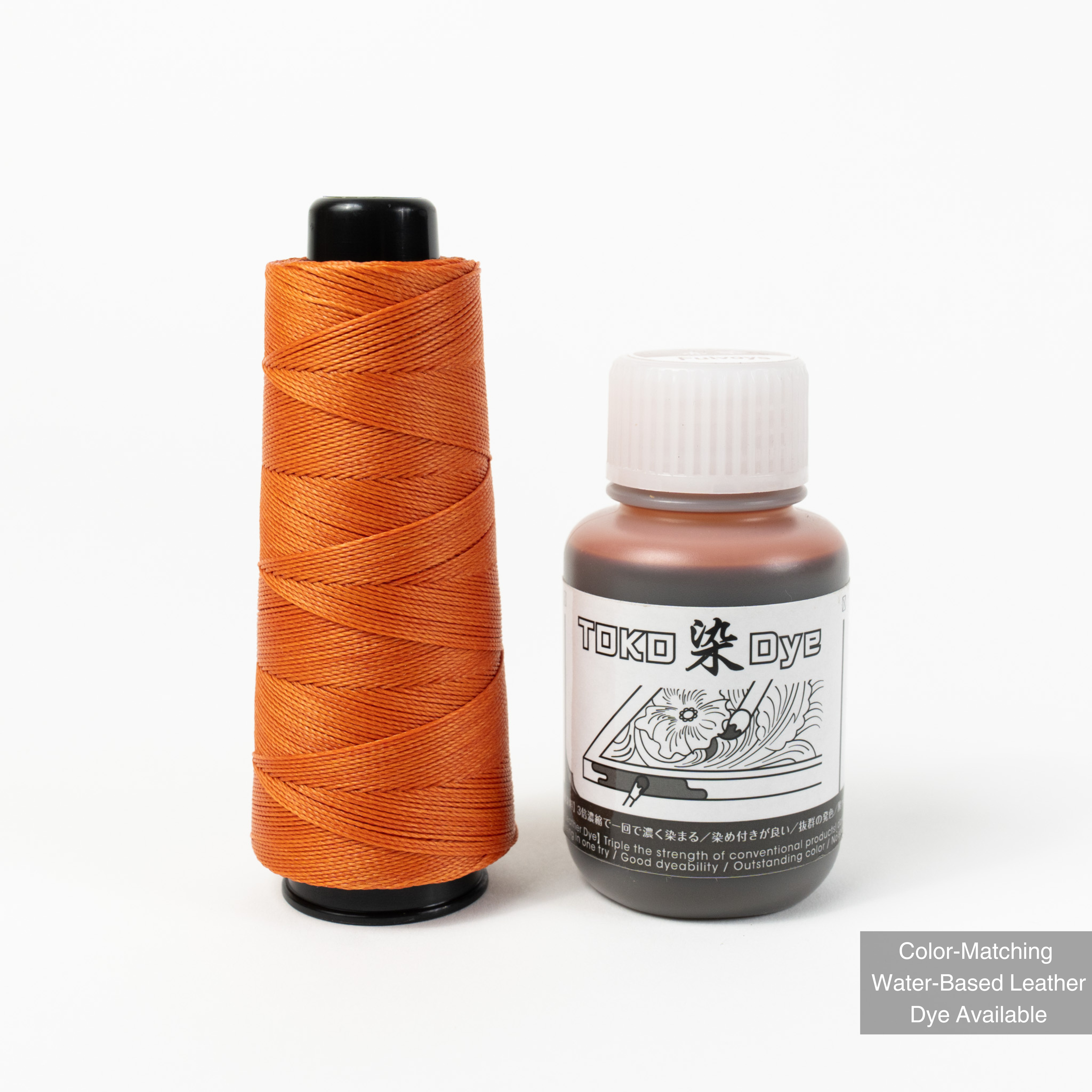 MBT fulvous waxed polyester thread with matching leather dye