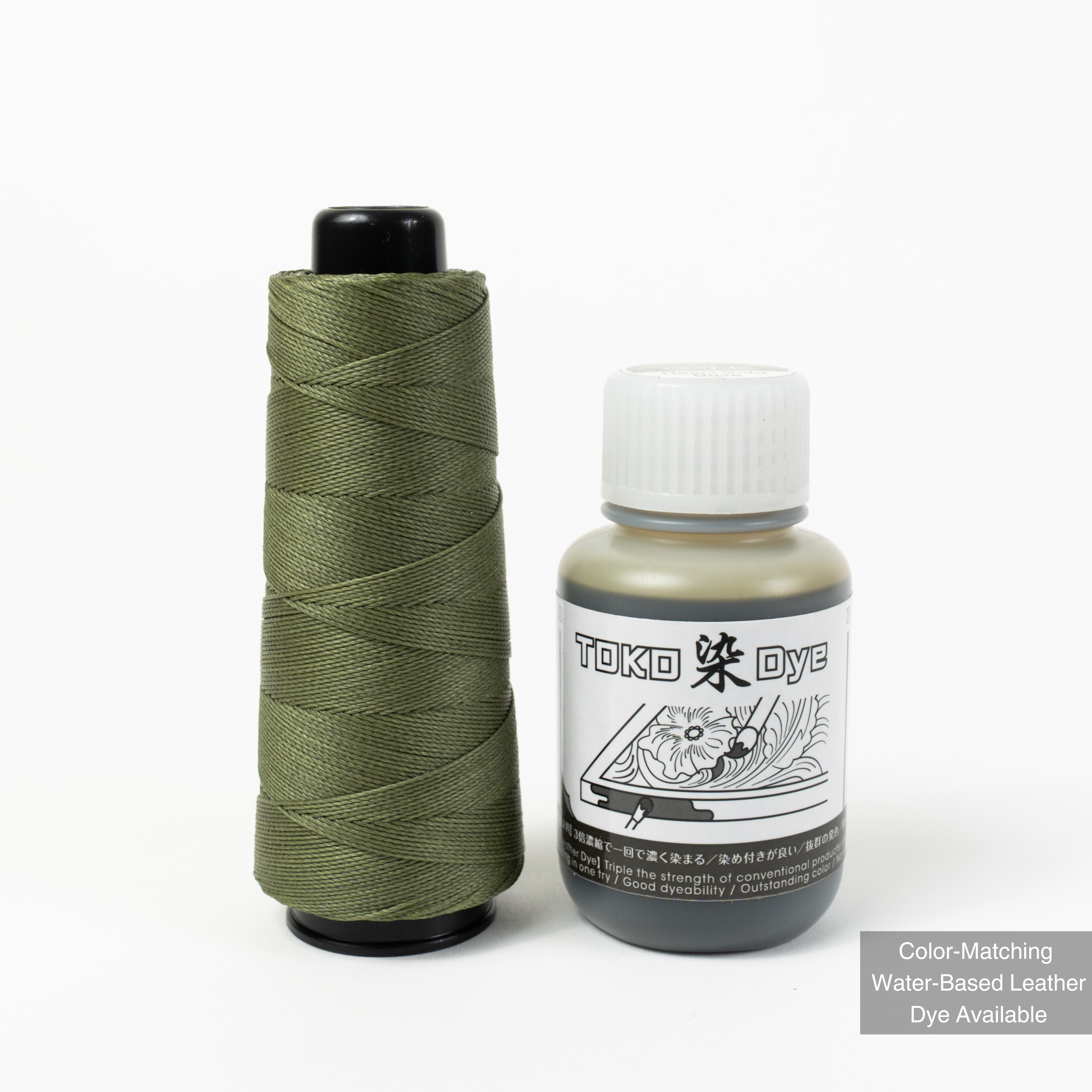 MBT heart gold olive waxed polyester thread with matching leather dye