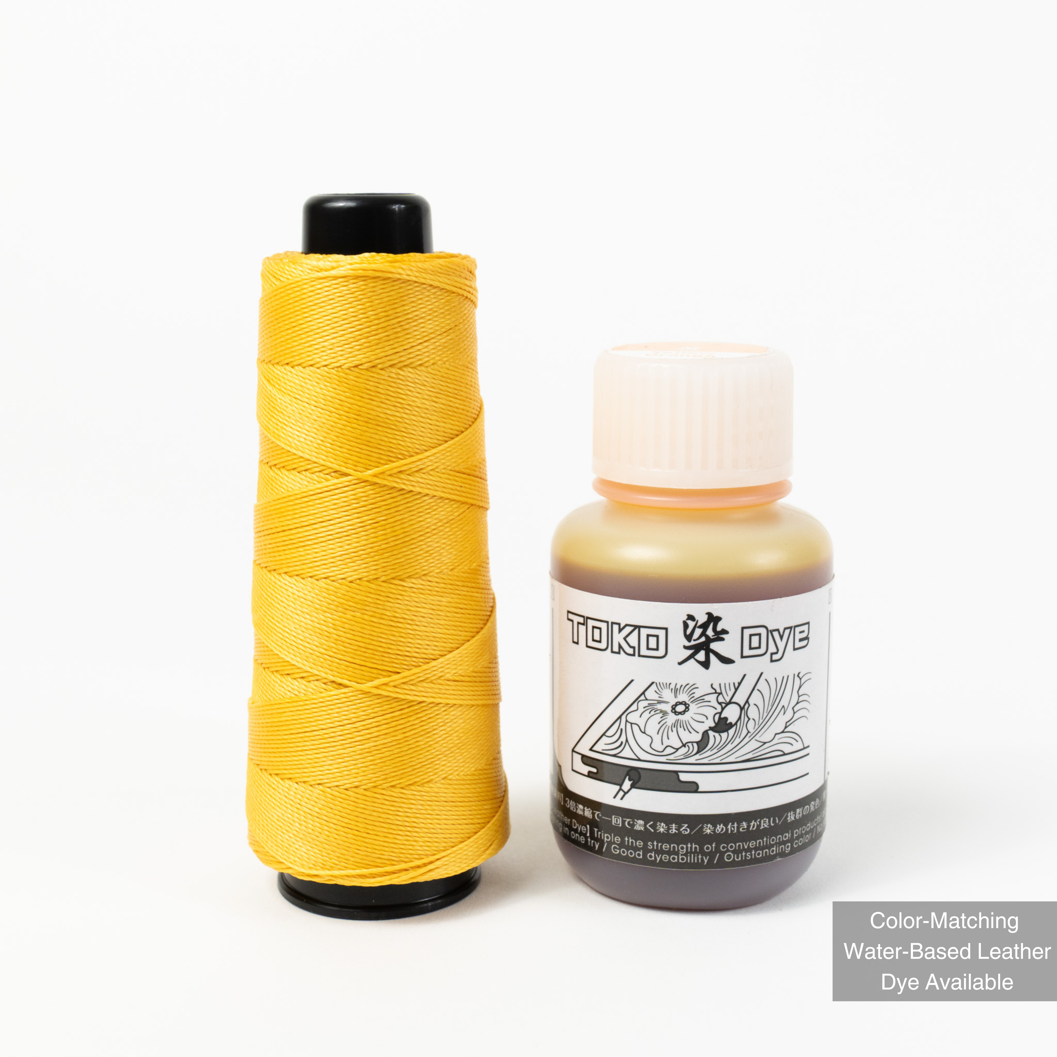 MBT yellow and orange waxed polyester thread with matching leather dye