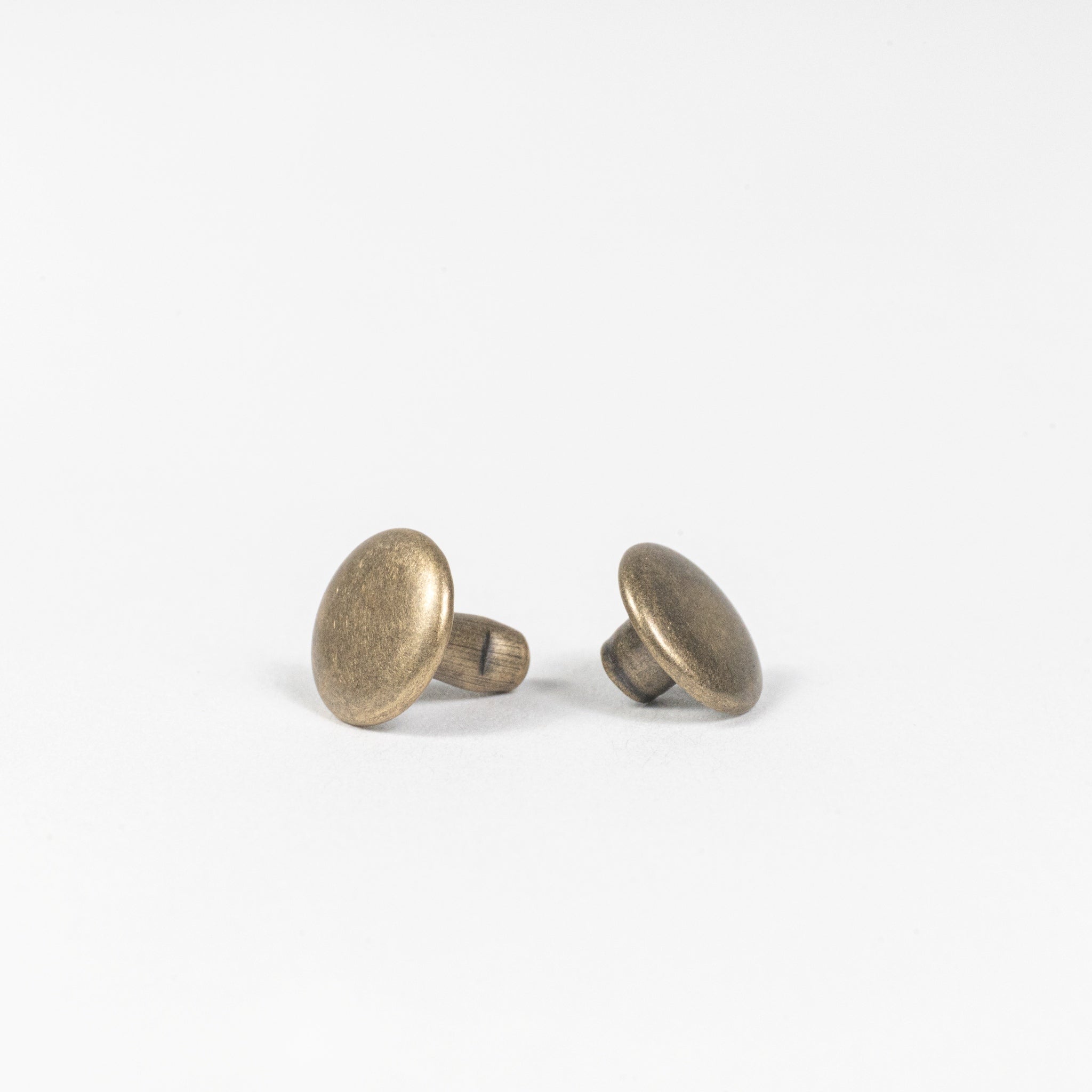 antique brass double cap rivets side angle view