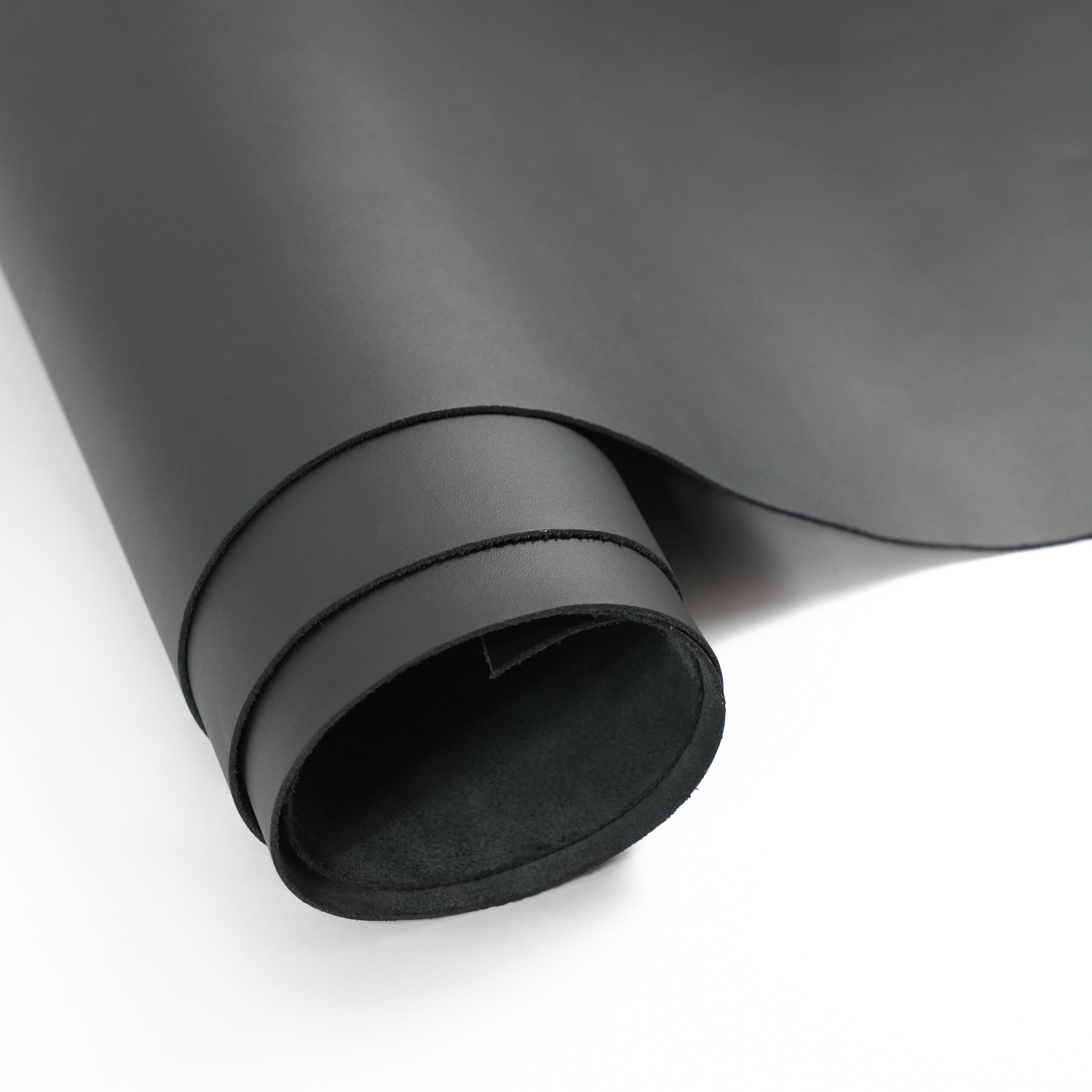 black top-grain premium italian leather partially unrolled view