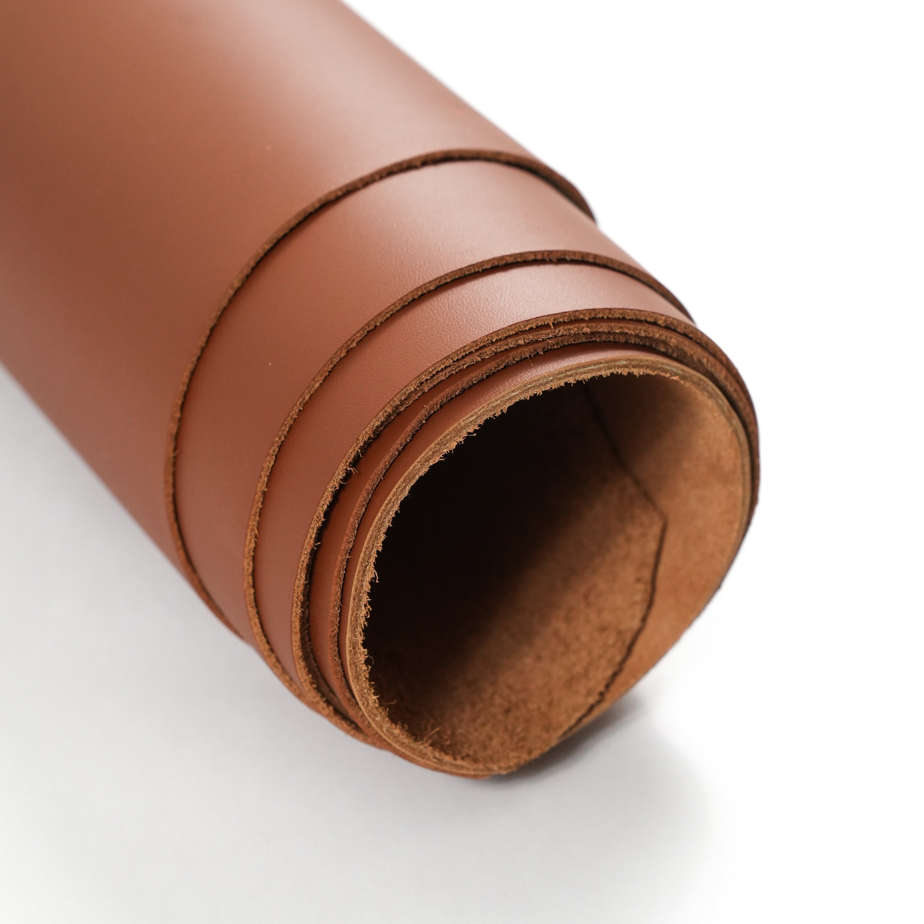 cognac brown top-grain premium italian leather rolled side view