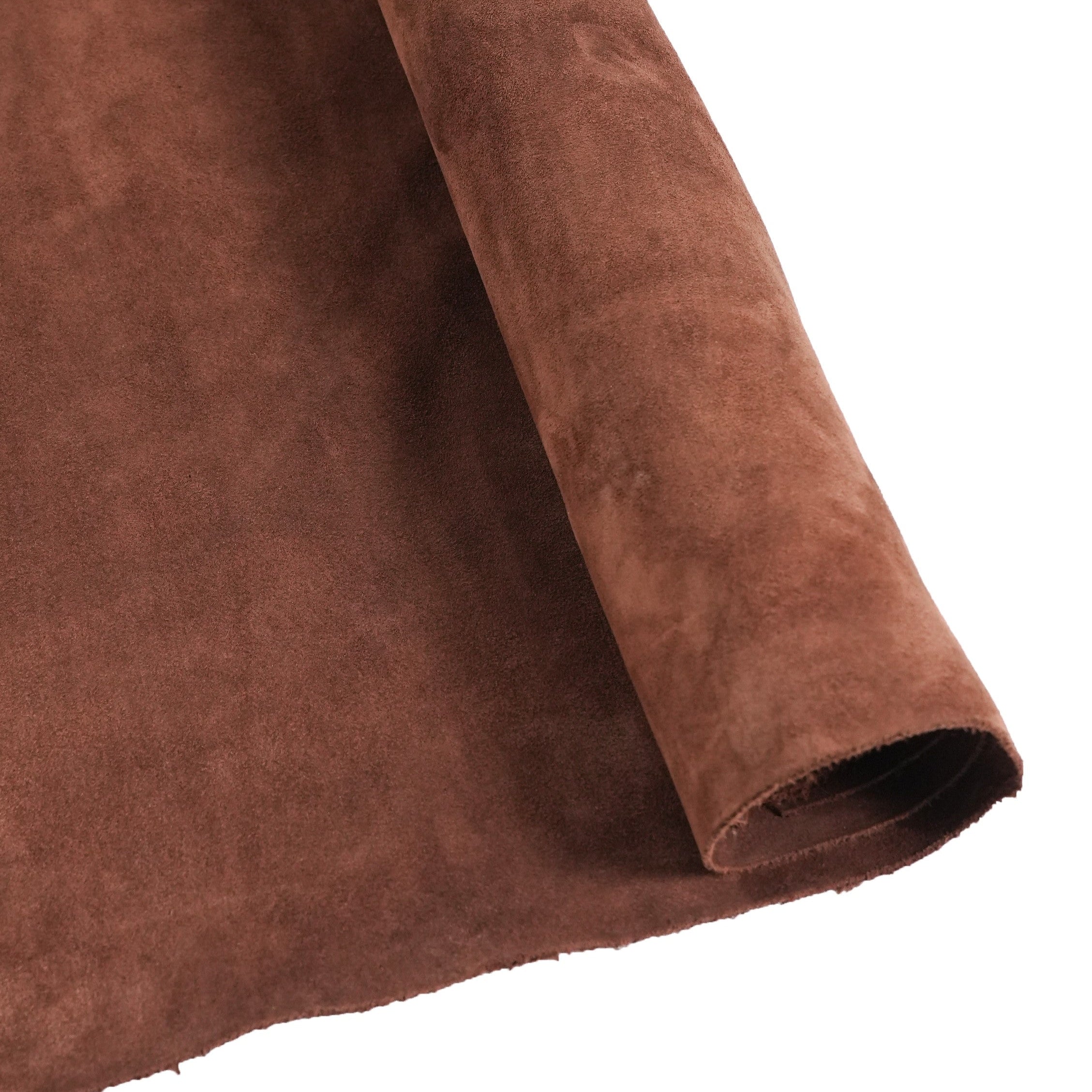 Full view of cowhide suede leather, brown