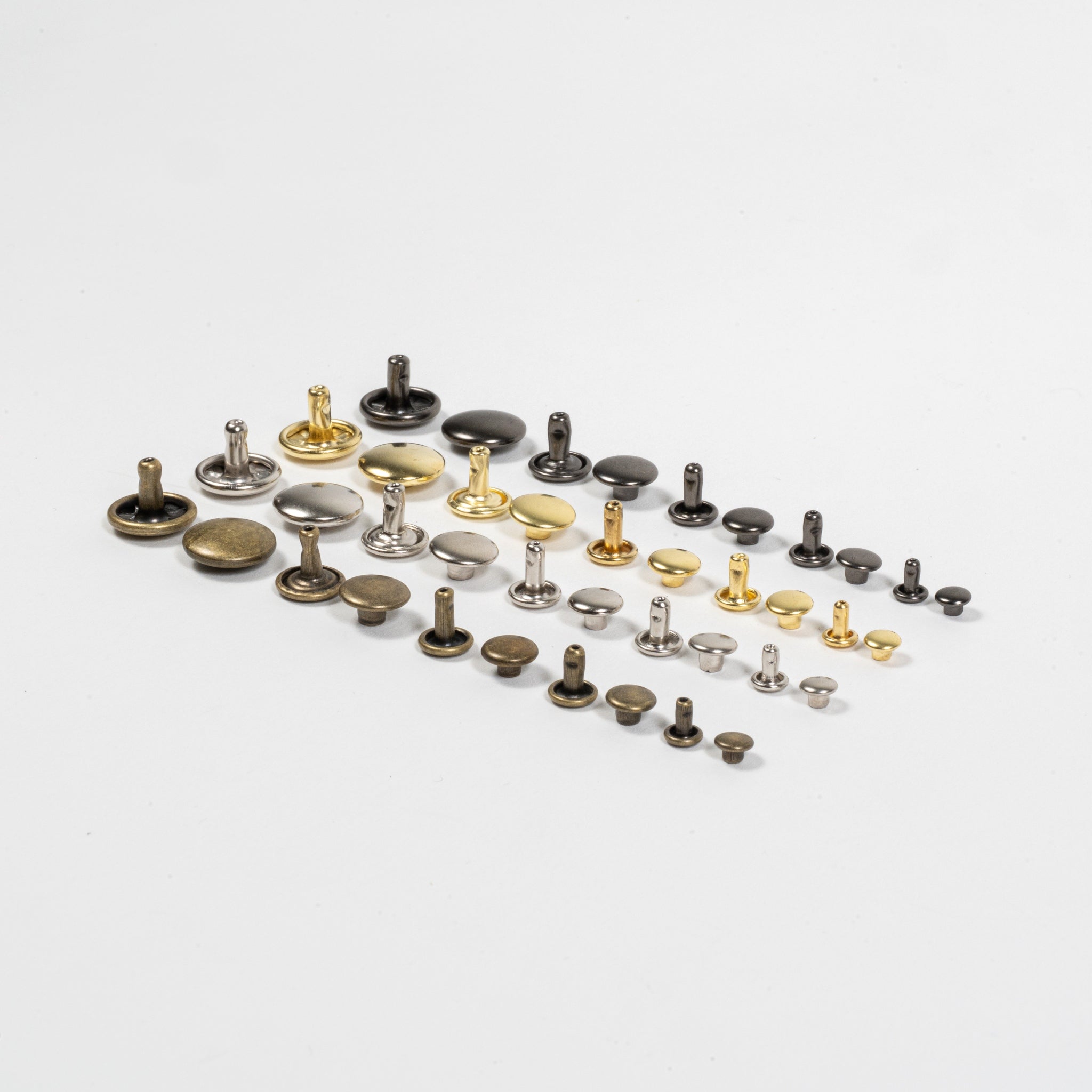 double cap rivets all sizes mixed finishes side view
