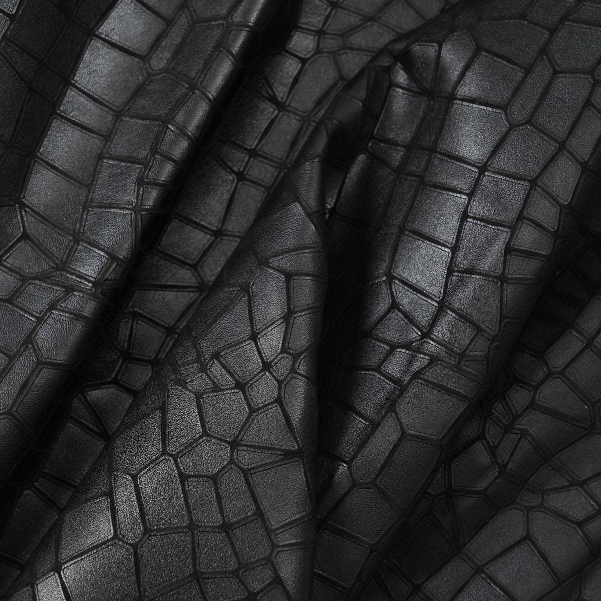 Mosaic Pattern Cowhide Leather Panels, Laser Engraved, 3-3.5 oz - Black