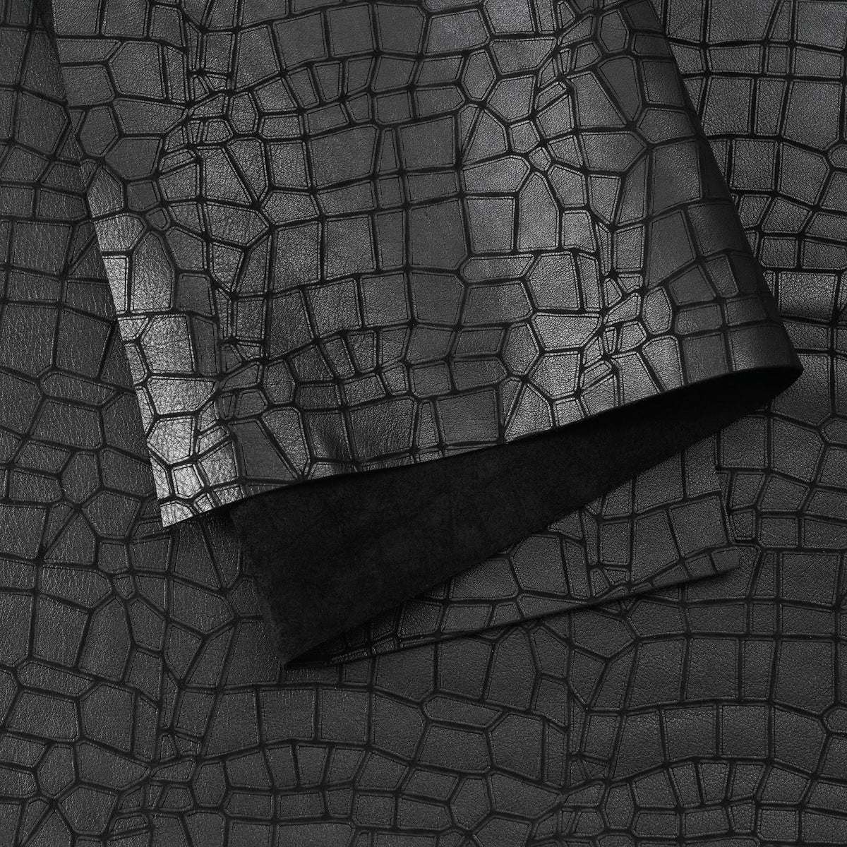 Mosaic Pattern Cowhide Leather Panels, Laser Engraved, 3-3.5 oz - Black