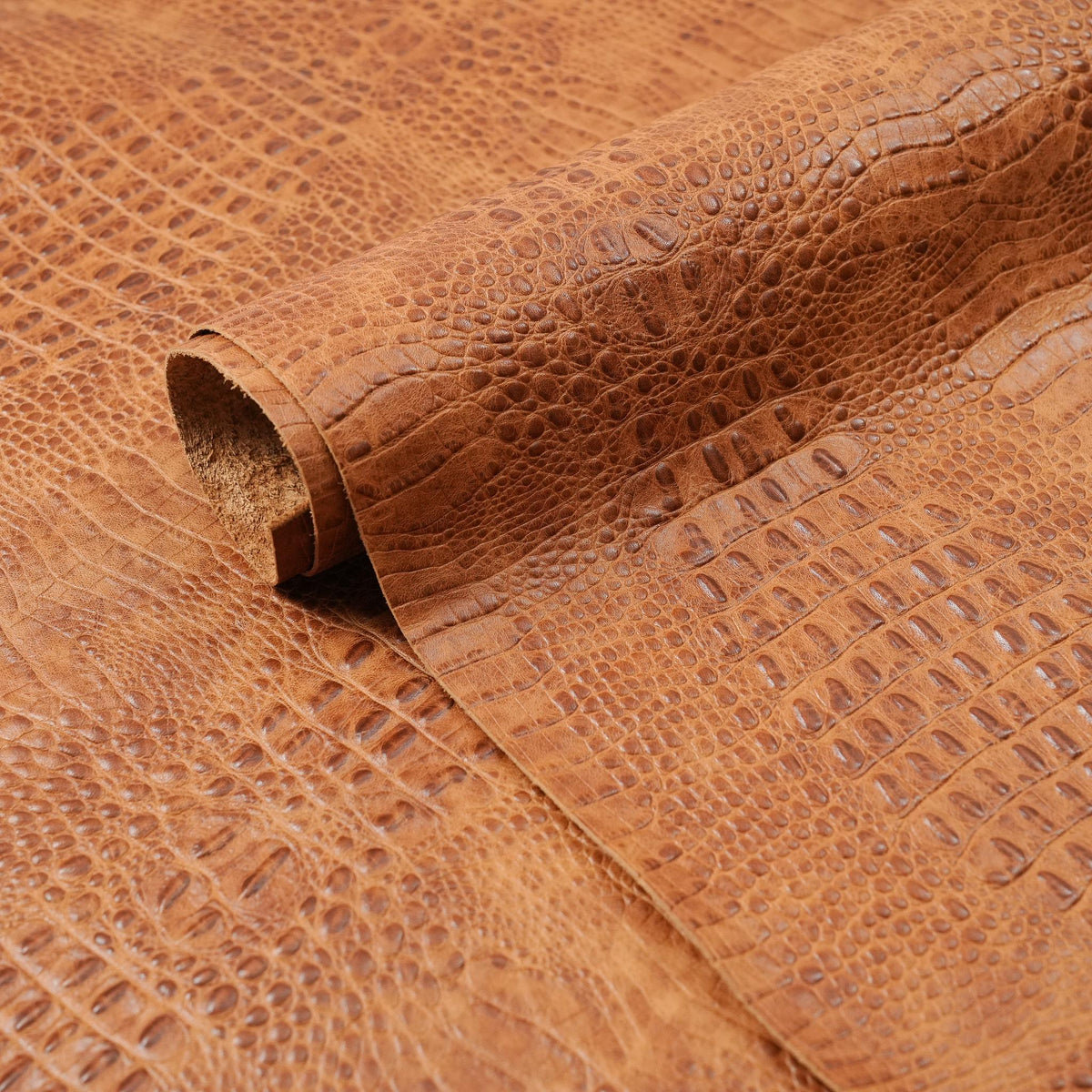 Hornback Crocodile Embossed Leather, 2.5-3 oz - Cognac Brown