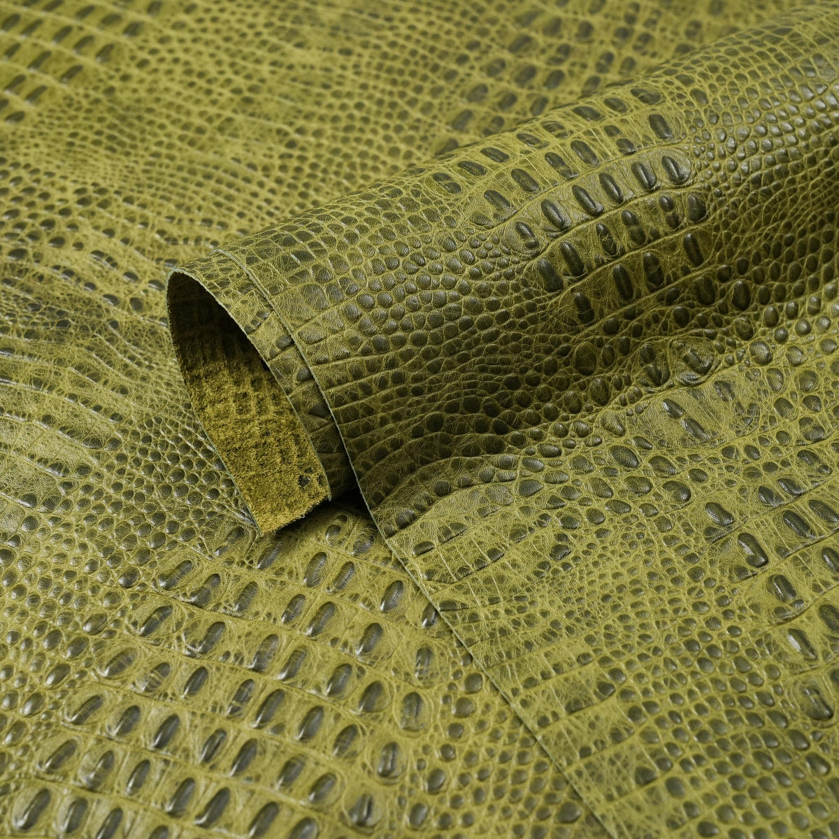 Hornback Crocodile Embossed Leather, 2.5-3 oz - Olive Green