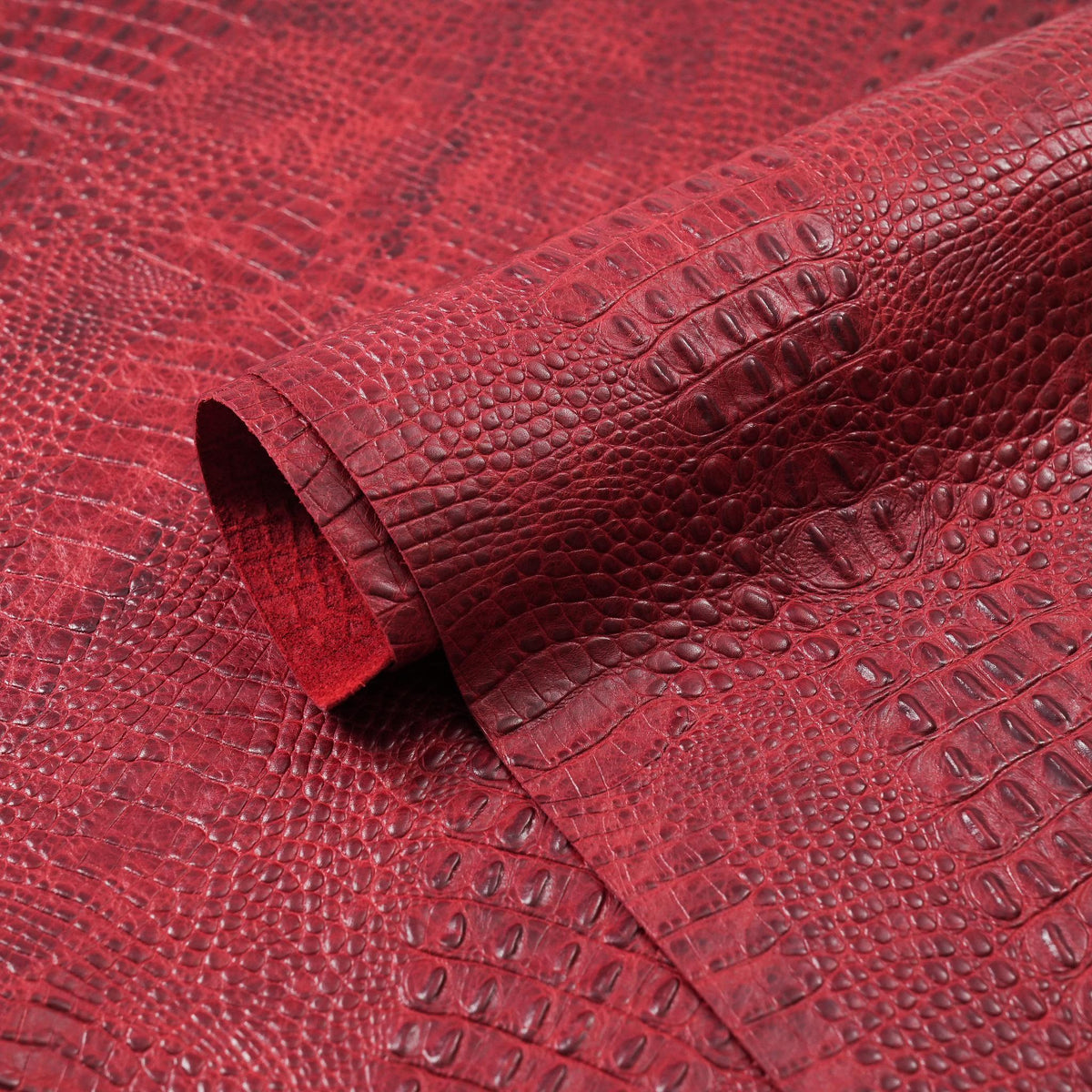 Hornback Crocodile Embossed Leather, 2.5-3 oz - Red
