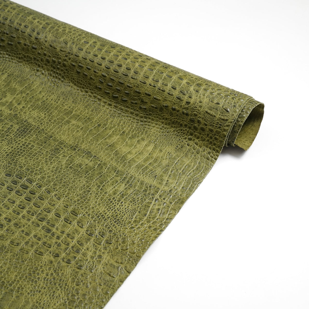 Hornback Crocodile Embossed Leather, 2.5-3 oz - Olive Green
