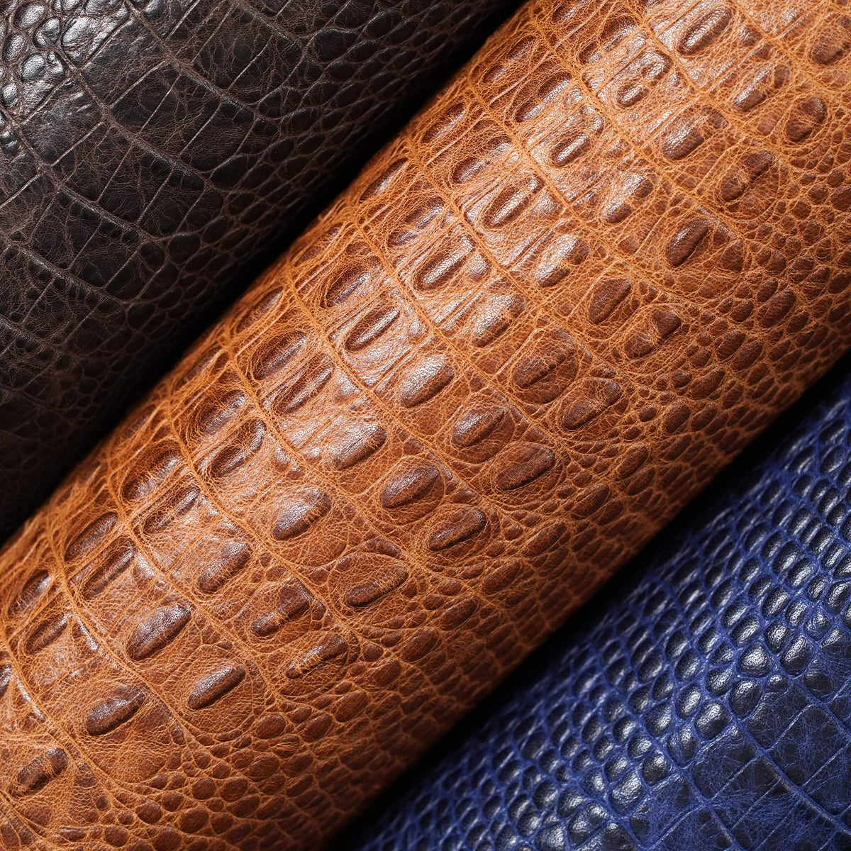 Hornback Crocodile Embossed Leather, 2.5-3 oz - Cognac Brown