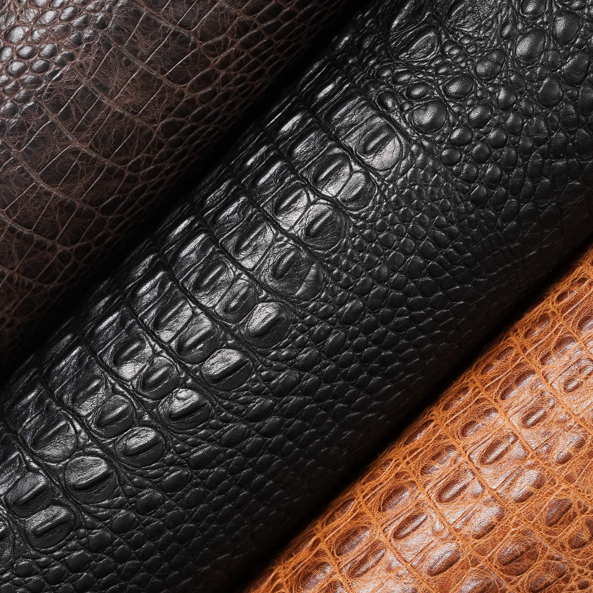 Hornback Crocodile Embossed Leather, 2.5-3 oz - Black