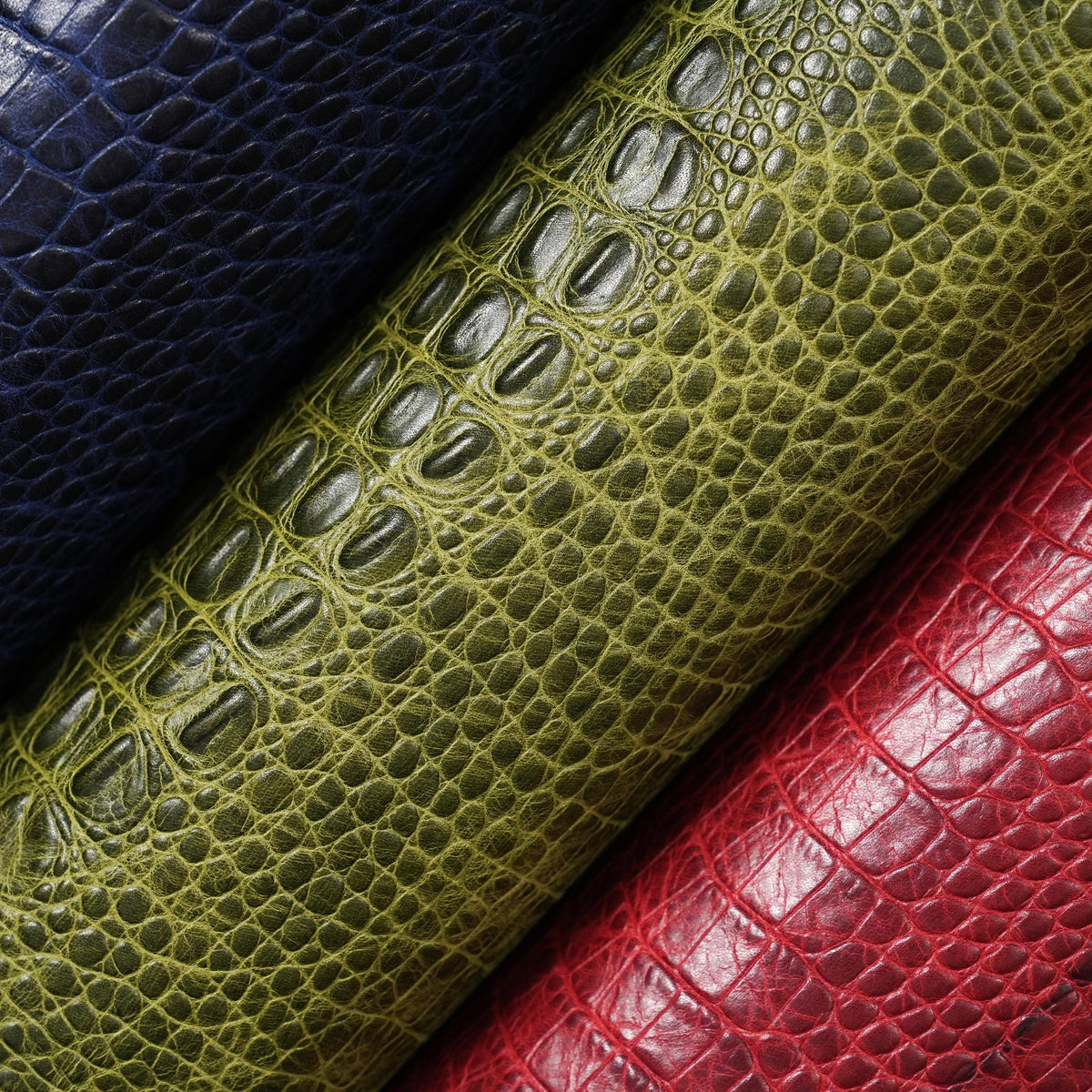 Hornback Crocodile Embossed Leather, 2.5-3 oz - Olive Green
