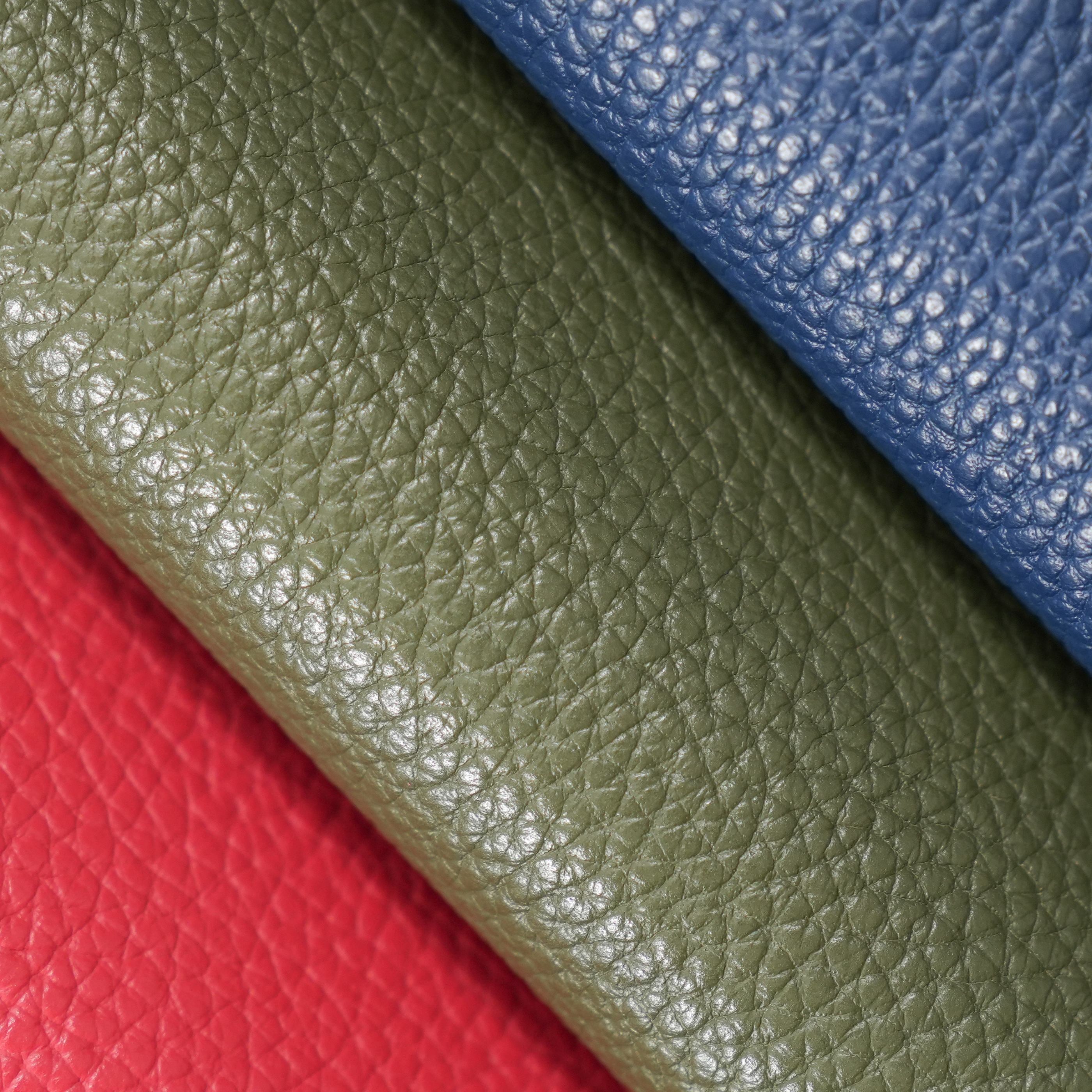 Italian Pebble Grain Leather Panels - Olive Green