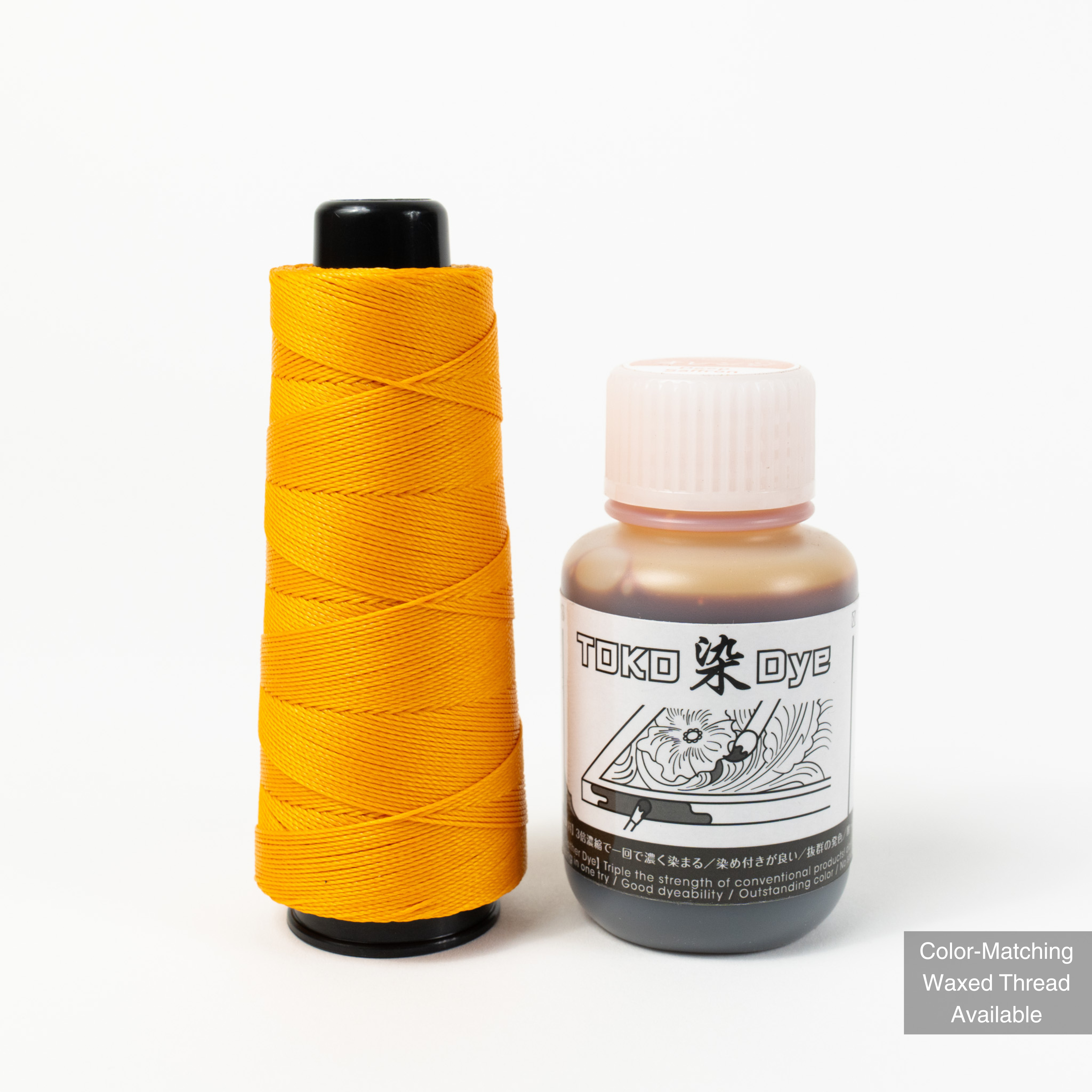 Leather dye with matching MBT deep saffron waxed polyester thread