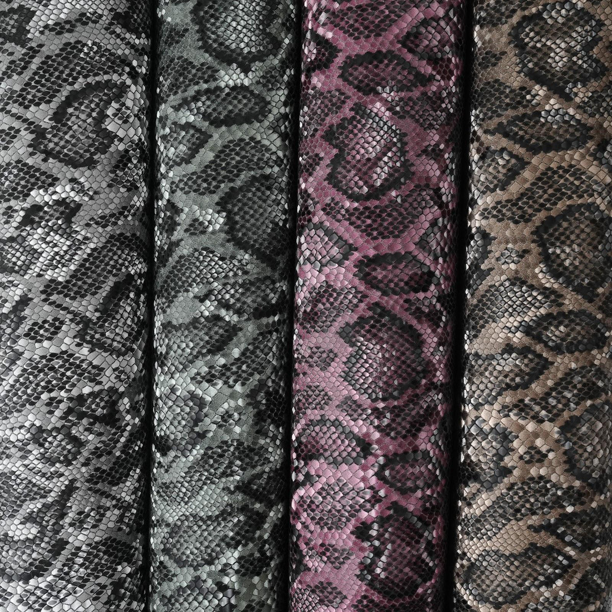 Python Print Cowhide Leather Sides, Satin Finish, 2.5-3 oz - Burgundy