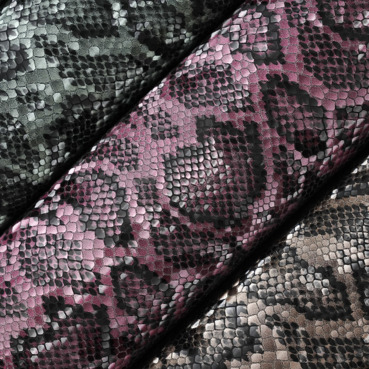 Python Print Cowhide Leather Sides, Satin Finish, 2.5-3 oz - Burgundy