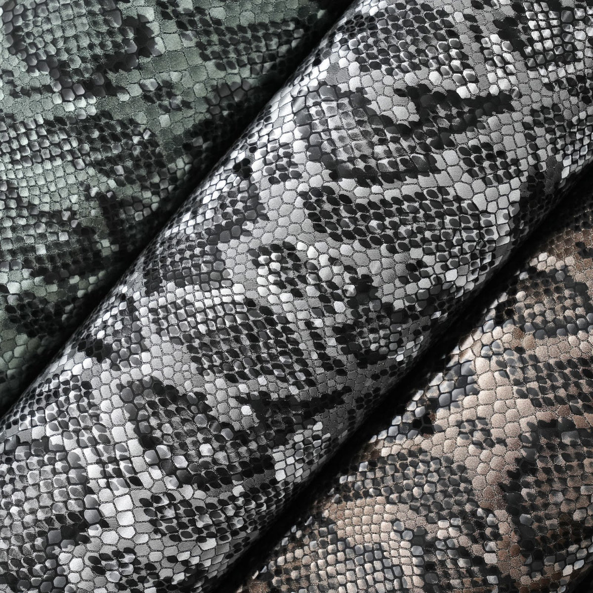 Python Print Cowhide Leather Sides, Satin Finish, 2.5-3 oz - Gray