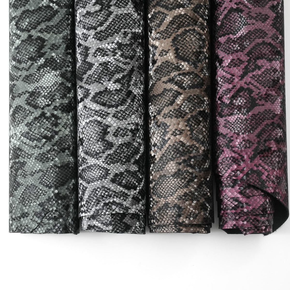 Python Print Cowhide Leather Sides, Satin Finish, 2.5-3 oz - Burgundy