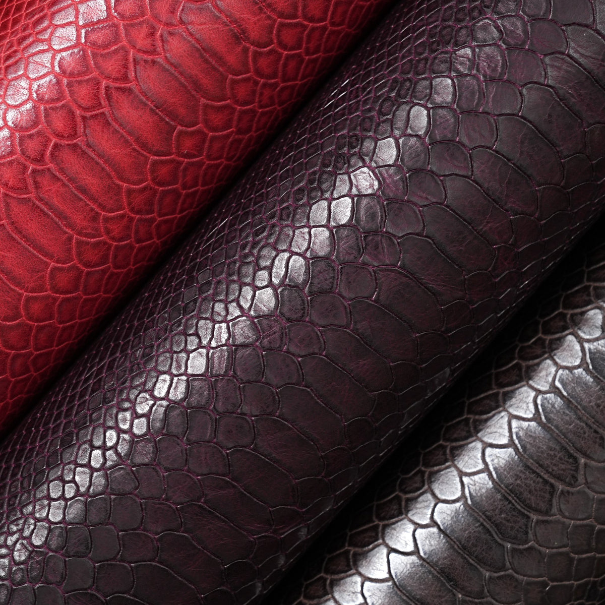 Python Embossed Leather, 2.5-3 oz - Burgundy
