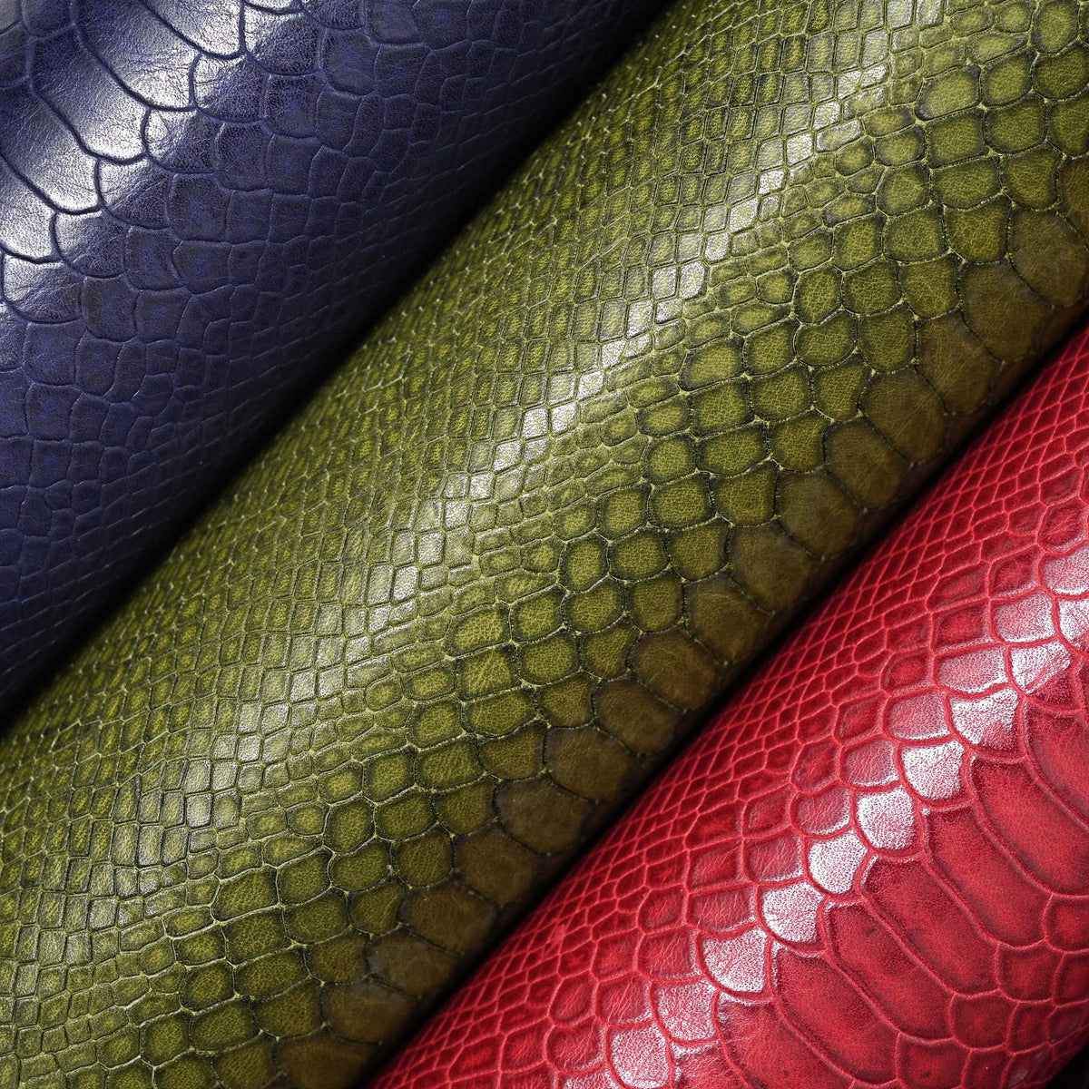 Python Embossed Leather, 2.5-3 oz - Olive Green