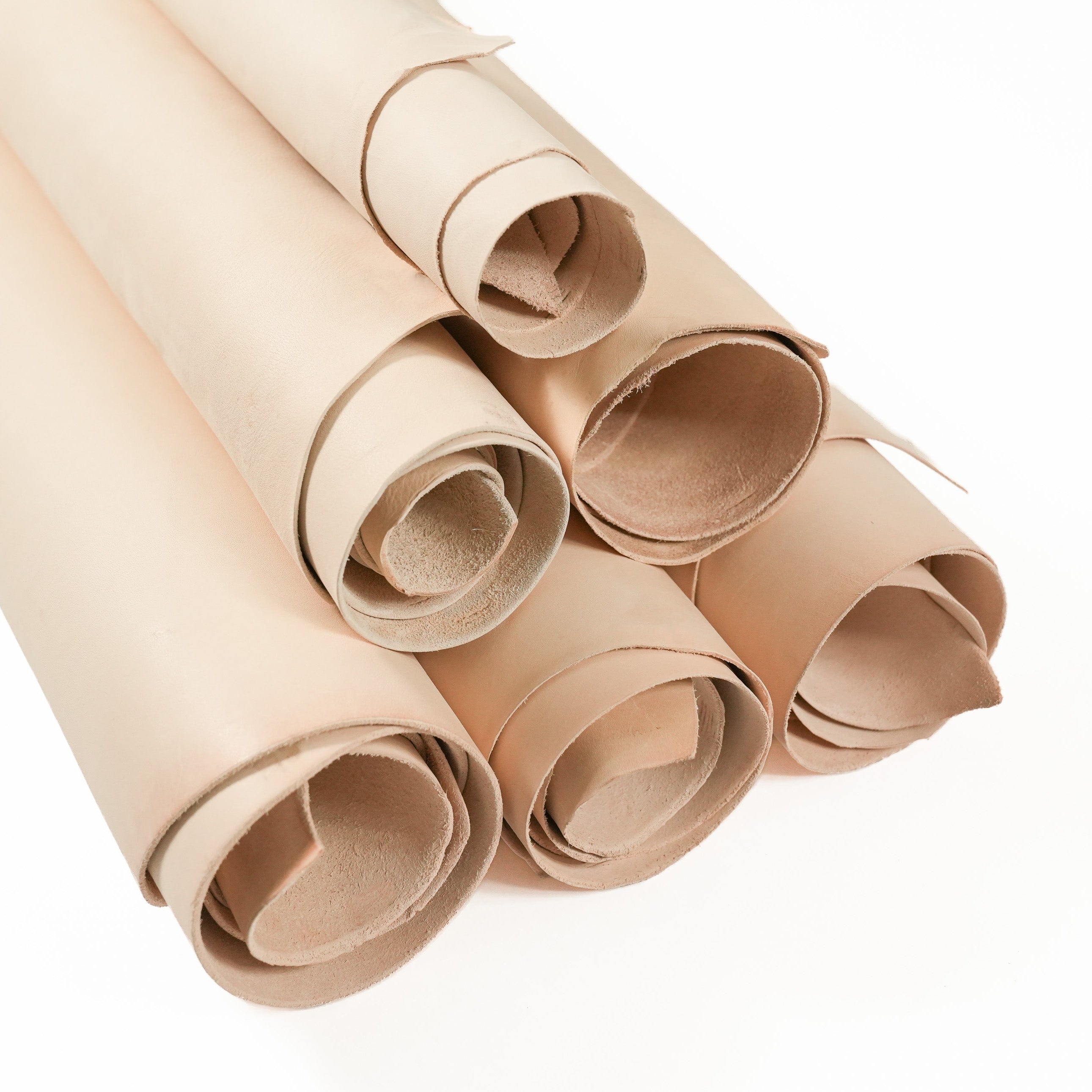 veg tan full grain cowhide leather rolls front view