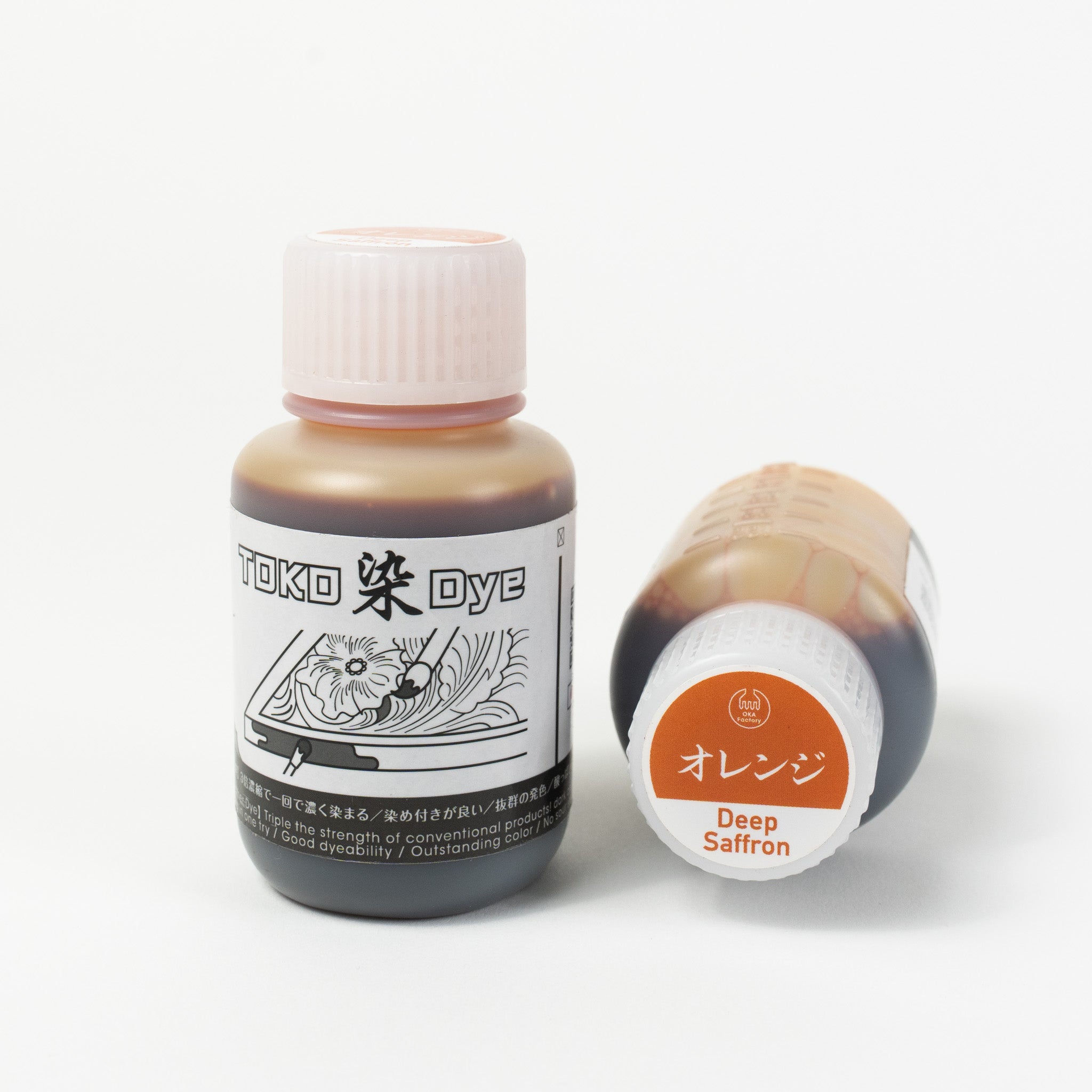 Water-based deep saffron leather dye, 3.4 fl oz bottles