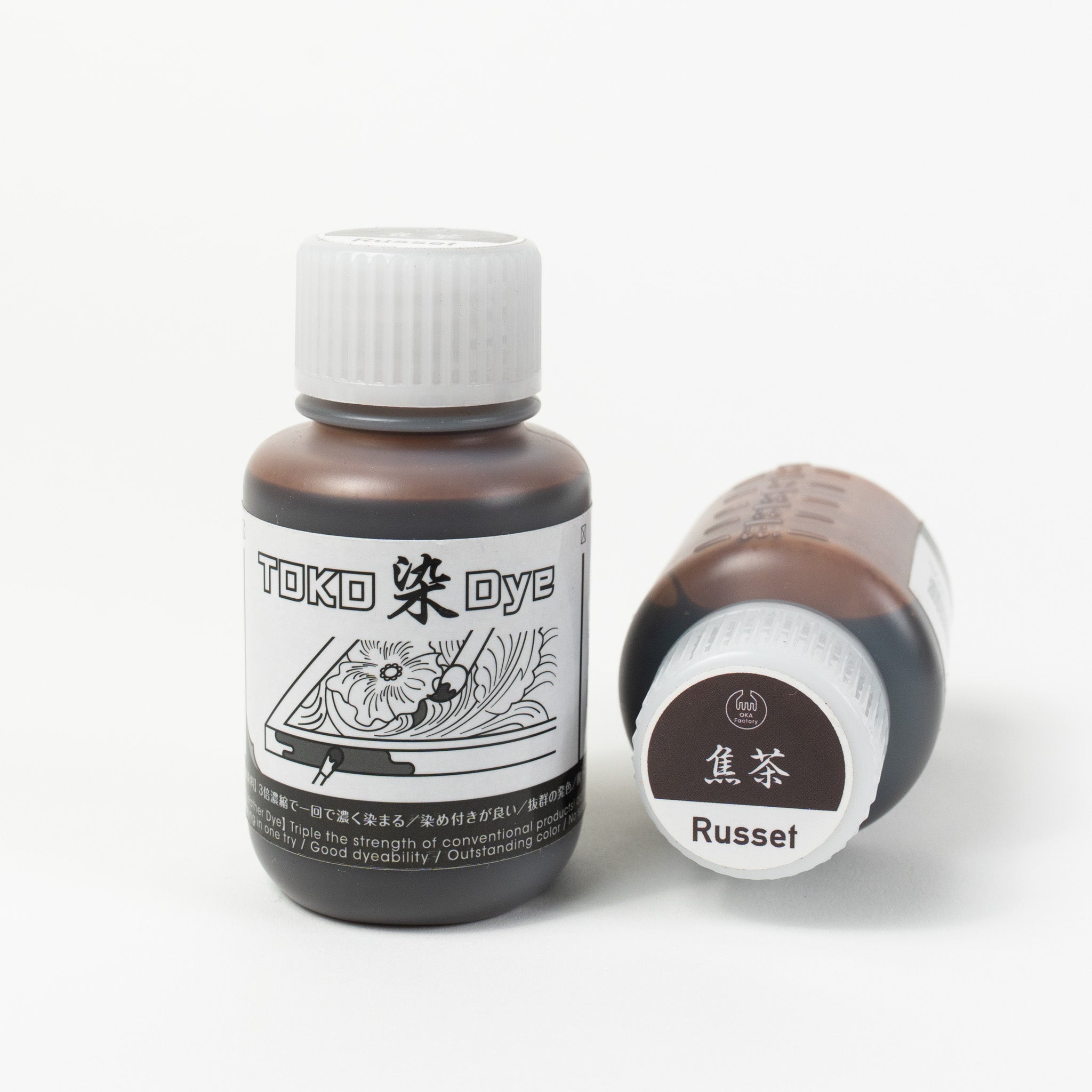 Water-based russet leather dye, 3.4 fl oz bottles